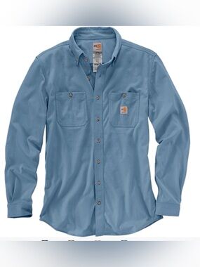 Carhartt FR Force Hybrid Mens Solid Blue Long Sleeve Button Down Shirt Med Cat 2